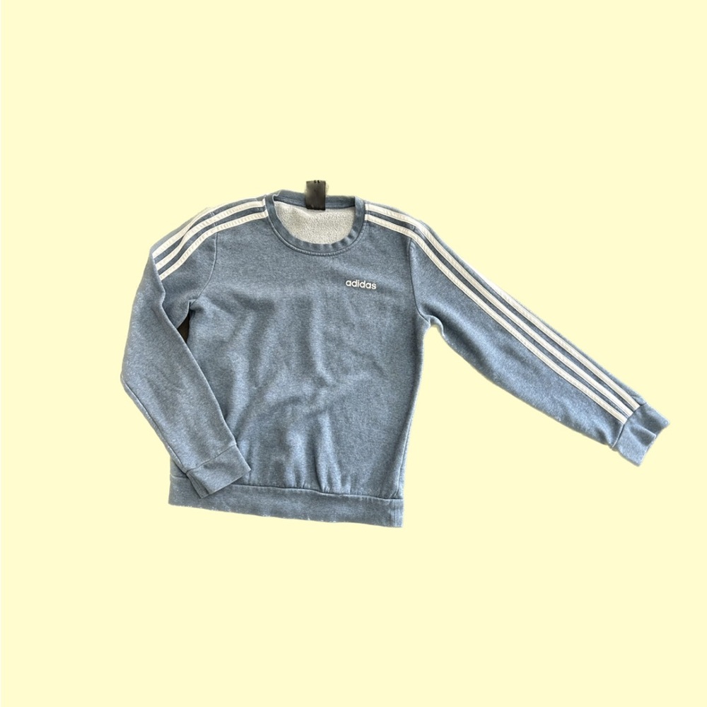 Adidas Essential 3 Stripes Fleece Crew Blue Sweatshirt Women’s Small